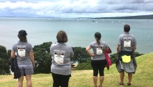 Shore crew team standing on North Head watching the beginning of the RNI2020 yacht race