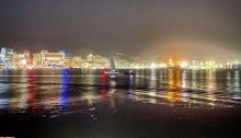 Wellington harbour lights with a yacht in the foreground