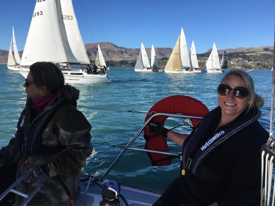 Group of yachts Twilight yacht racing at Lyttelton